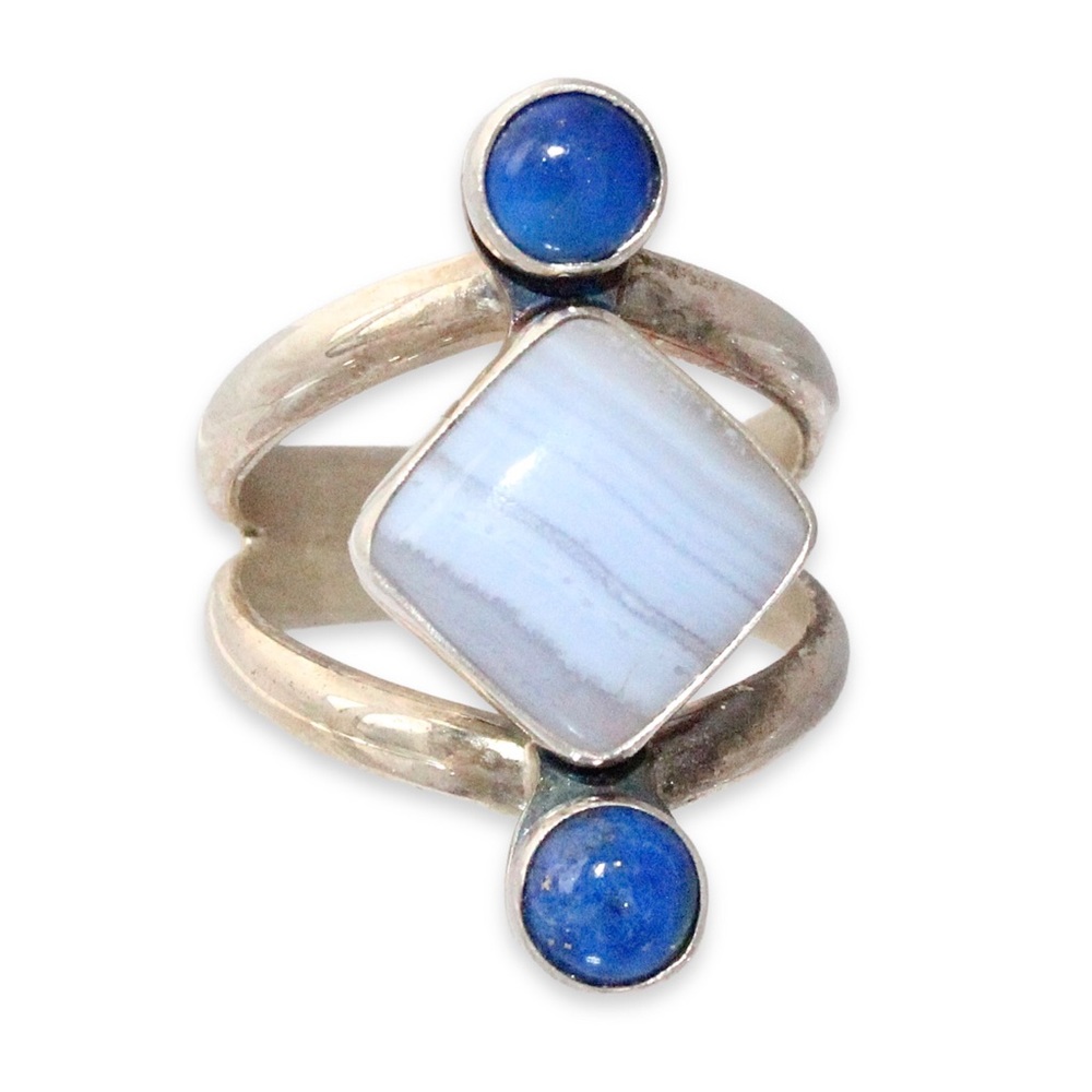Jay King Desert Rose Trading Blue Lace Agate & Lapis Sterling Silver Ring 9.75